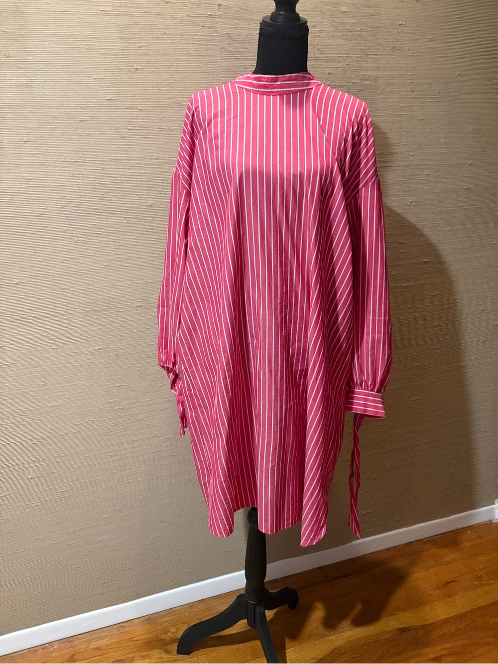 Who What Wear Pink & White Striped Long-Sleeve Shift Dress